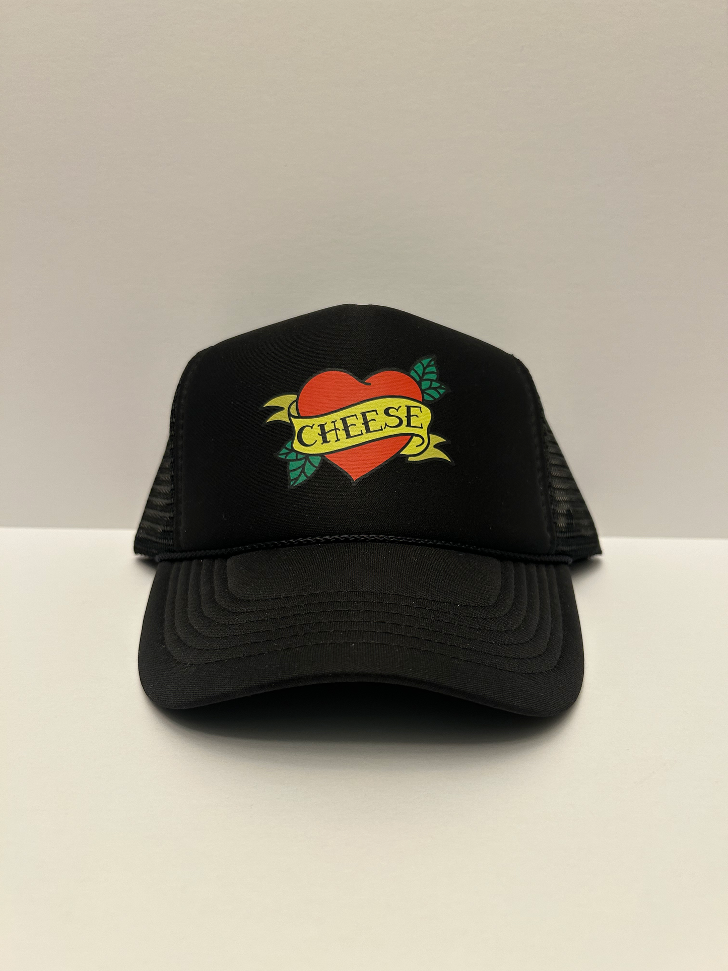 Cheese Love SnapBack - Stylish black snapback hat with embroidered cheese heart design