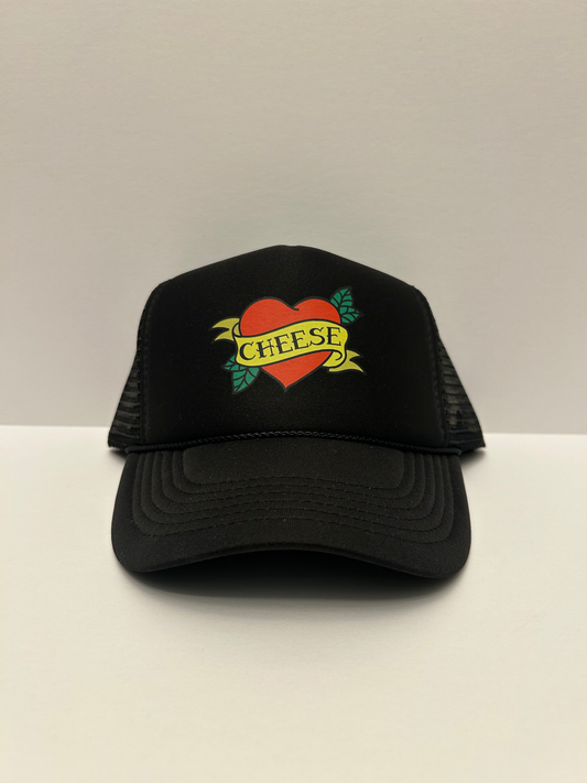 Cheese Love SnapBack - Stylish black snapback hat with embroidered cheese heart design